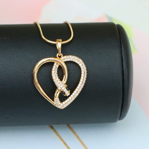 "Rose Gold Heart Pendant with Crystal Snake Design, XPPT1587 - Picture 4 of 13